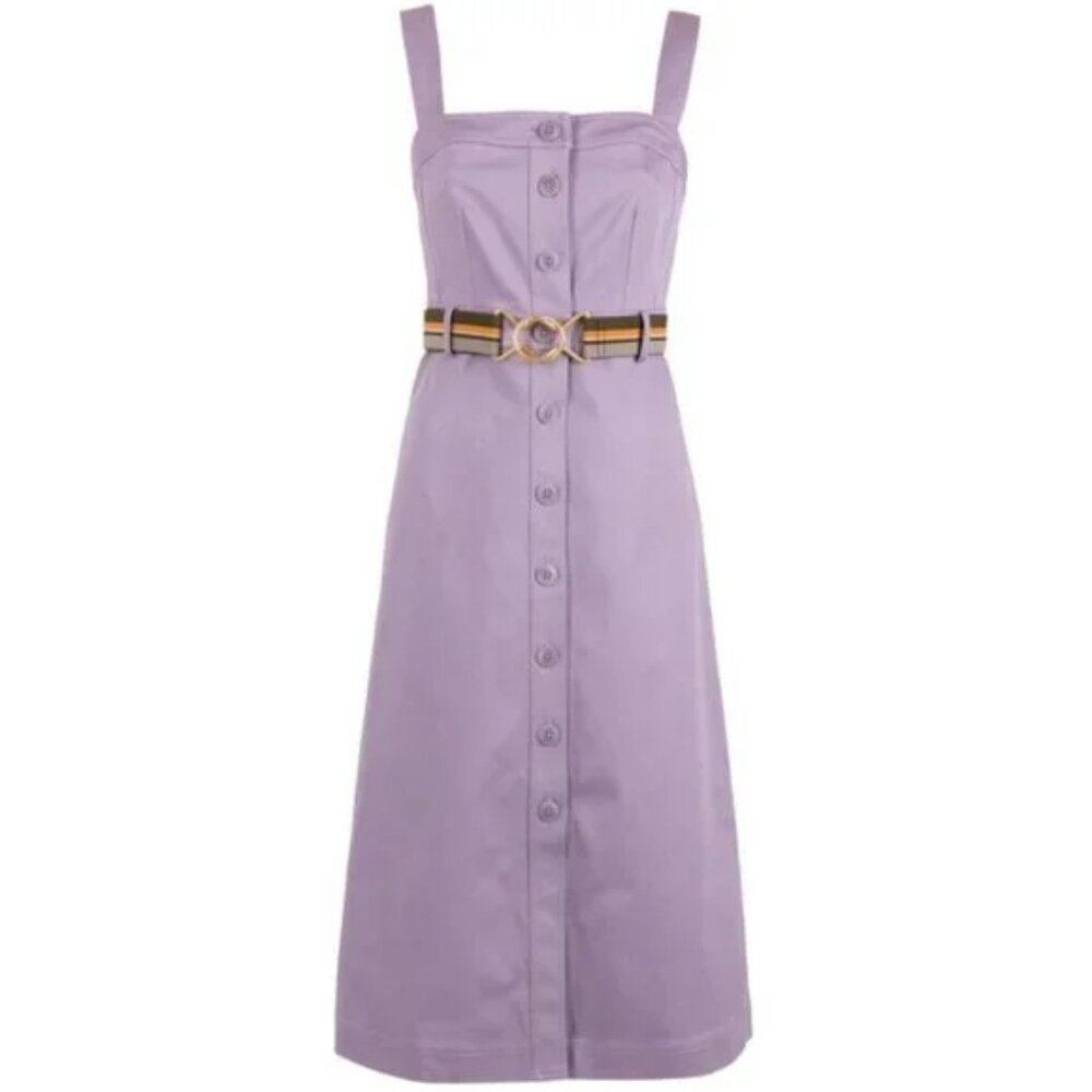 Tory Burch $498 Button Front Sundress 12 Spring Hydrangea Cotton Blend Belted - Picture 3 of 15